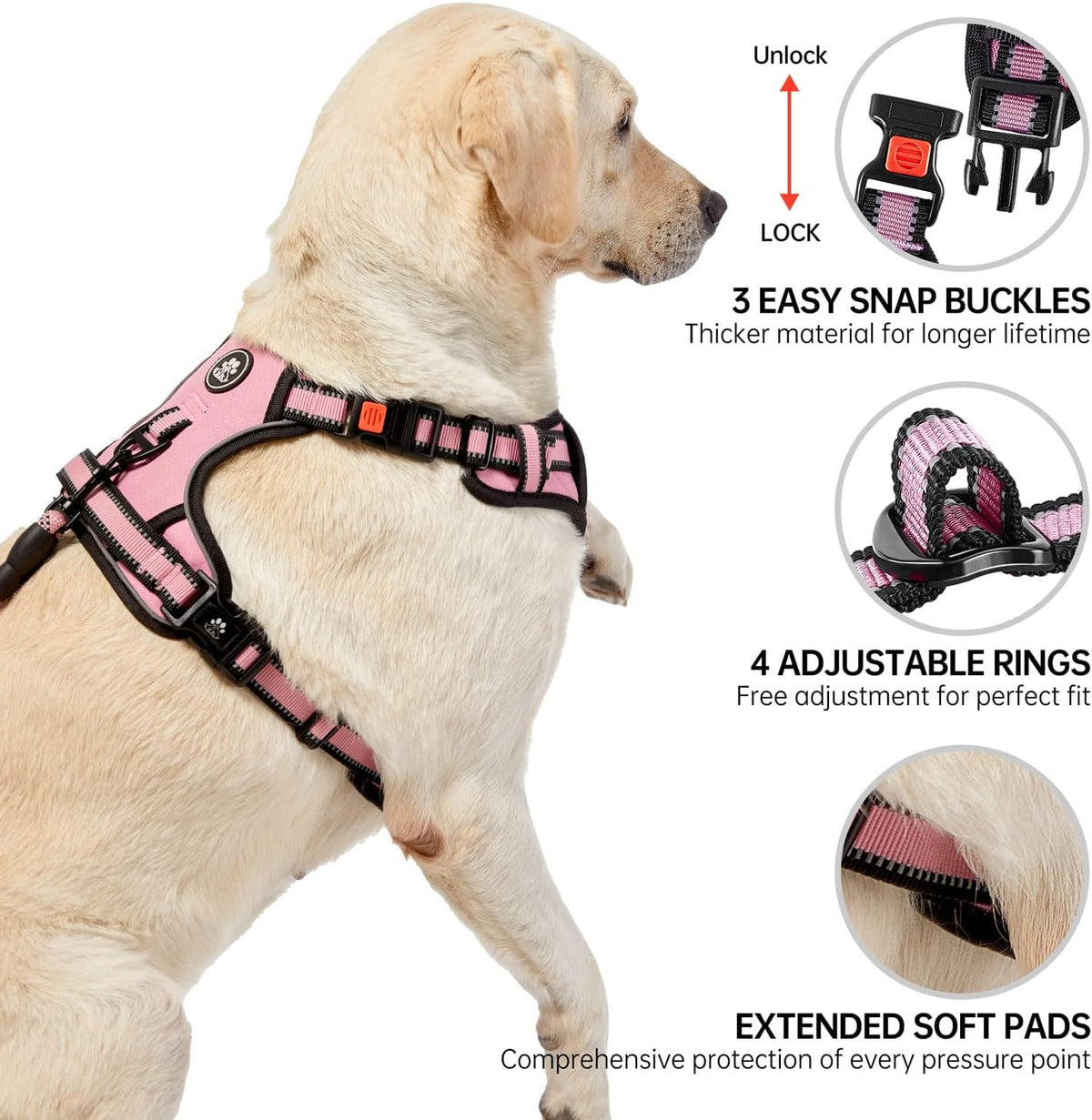 NESTROAD Dog Harness for Medium Sized Dog - Pink / Medium - image 4
