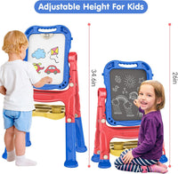 Amagoing Easel for Kids, Adjustable Standing Art Easel for Toddler, Double Side White Chalk Board - blue+red - image 2