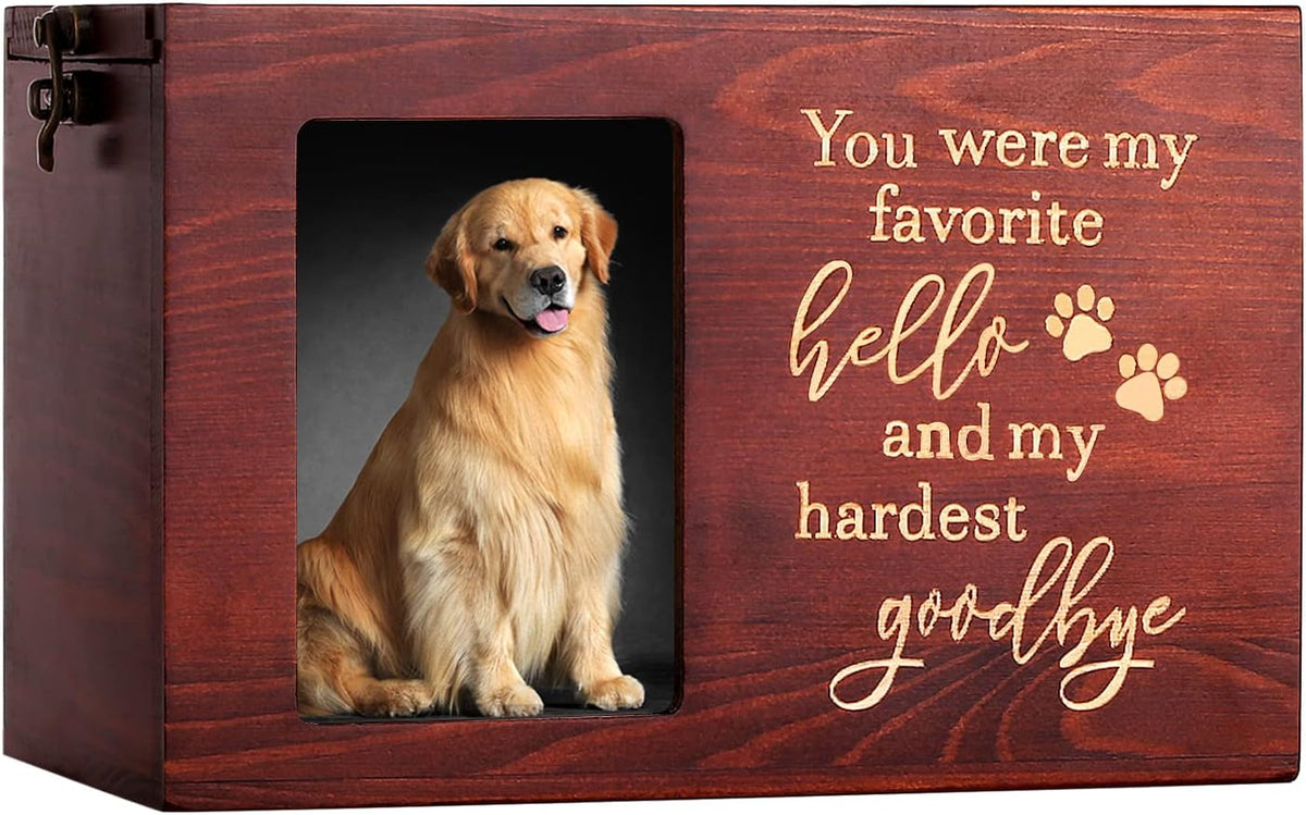 DGDCDV handmade pinewood pet urn with photo frame and flannel interior
