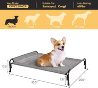 Veehoo Outdoor Elevated Dog Bed, Raised Dog Cot for Small Medium Dogs, Cooling Washable Waterproof Pet Hammock Beds with Slope Headrest, Breathable Mesh and Sturdy Frame, M, Black Silver, CWC2204