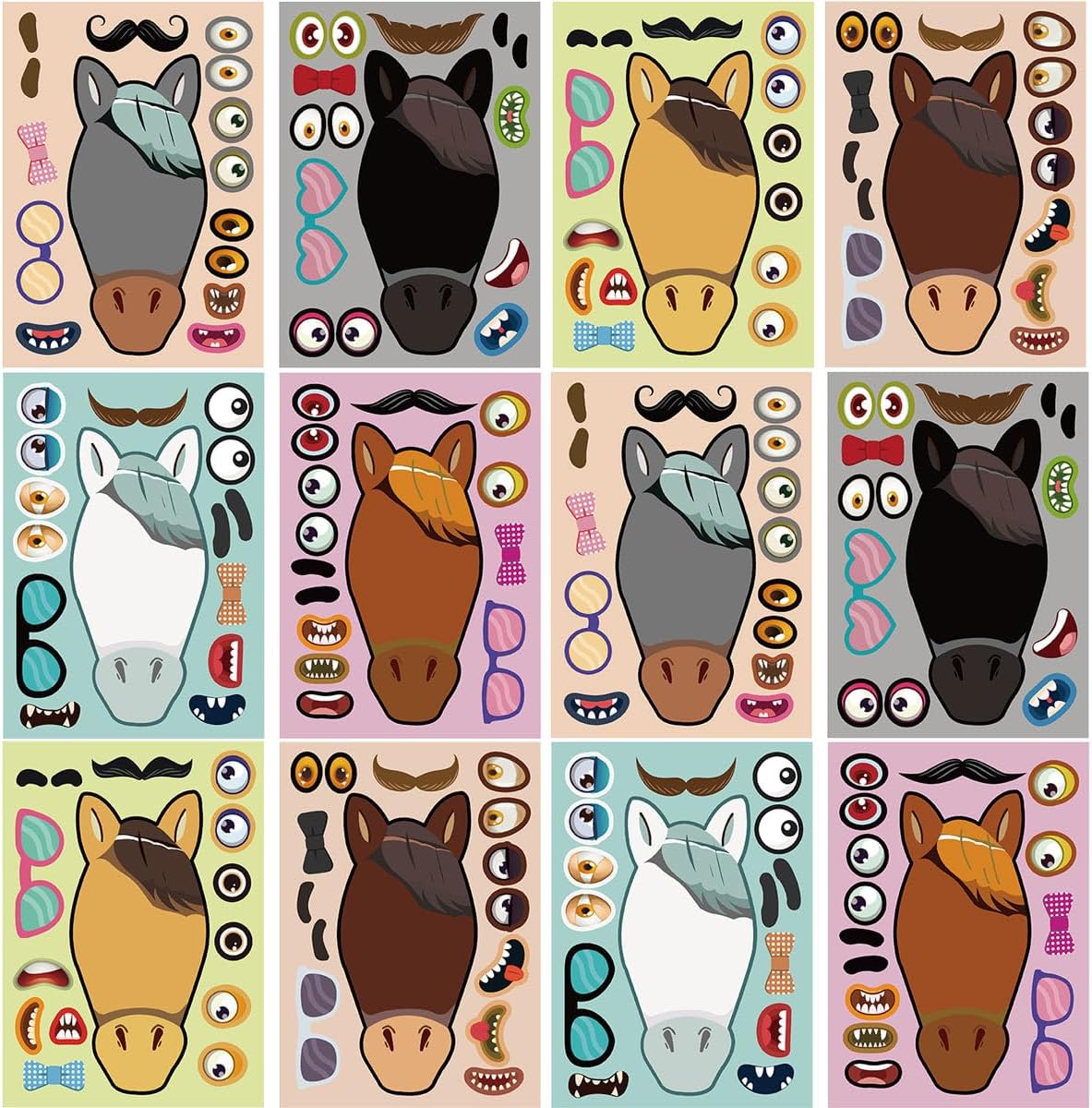 24 Sheets Make a Face Stickers for Kids Toddlers Party Favors Crafts – Fun for Kids & Family - Horse