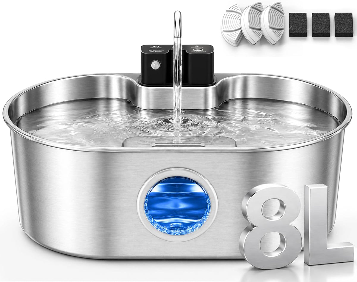 8L/270oz/2Gallon Stainless Steel Dog Water Fountain Pet Fountain – Essentials for Dogs - Cordless Fountain