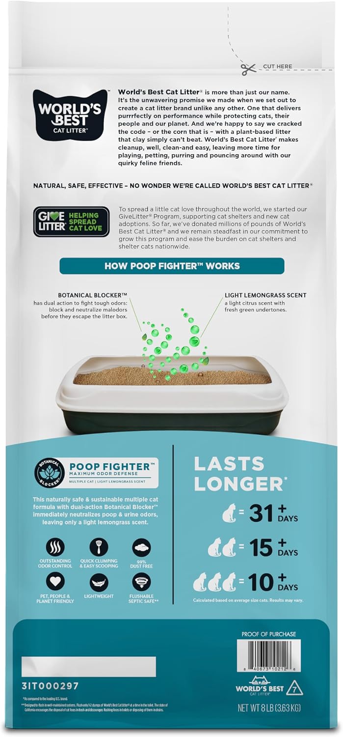 World's Best Cat Litter Poop Fighter, Urine & Poop Odor Defense - 8lb - image 3