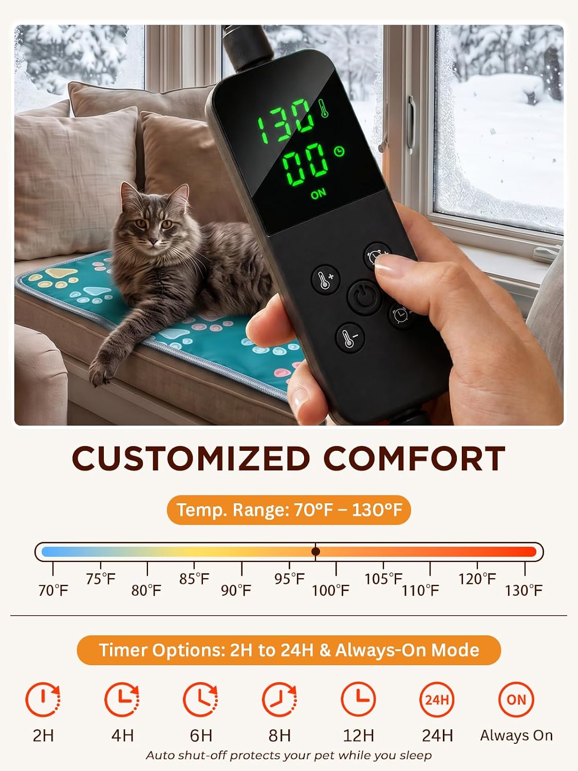 furrybaby Pet Heating Pad for Cats & Dogs, Waterproof Heated Bed - Temp adjustable / 18 X 18in / Green - image 2