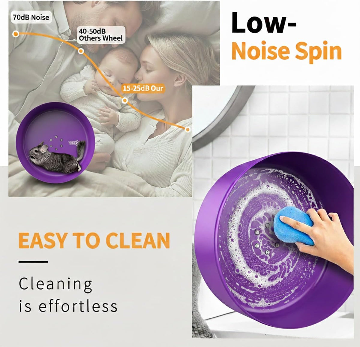 15" Aluminum Alloy Silent Chinchilla Exercise Wheel – Essentials for Small Pets - Purple - image 2