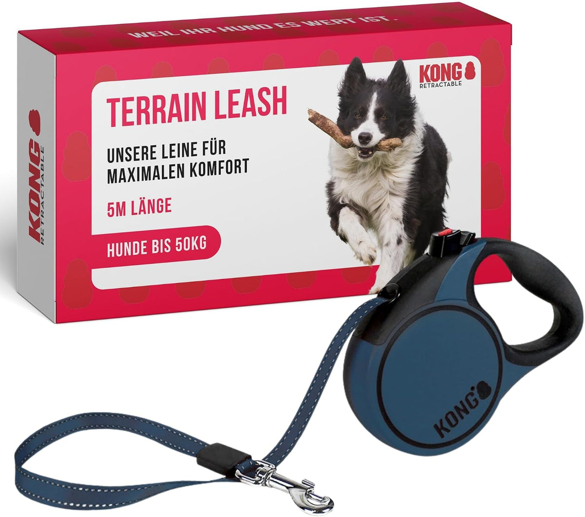 Kong Alcott Ultimate Retractable Dog Leash, 16' Long - Blue / Large 16'