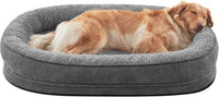 JOEJOY XL Orthopedic Dog Bed for Large Dogs, 360° Oval Bolster - Grey / 42"l X 32"w X 7.5"th