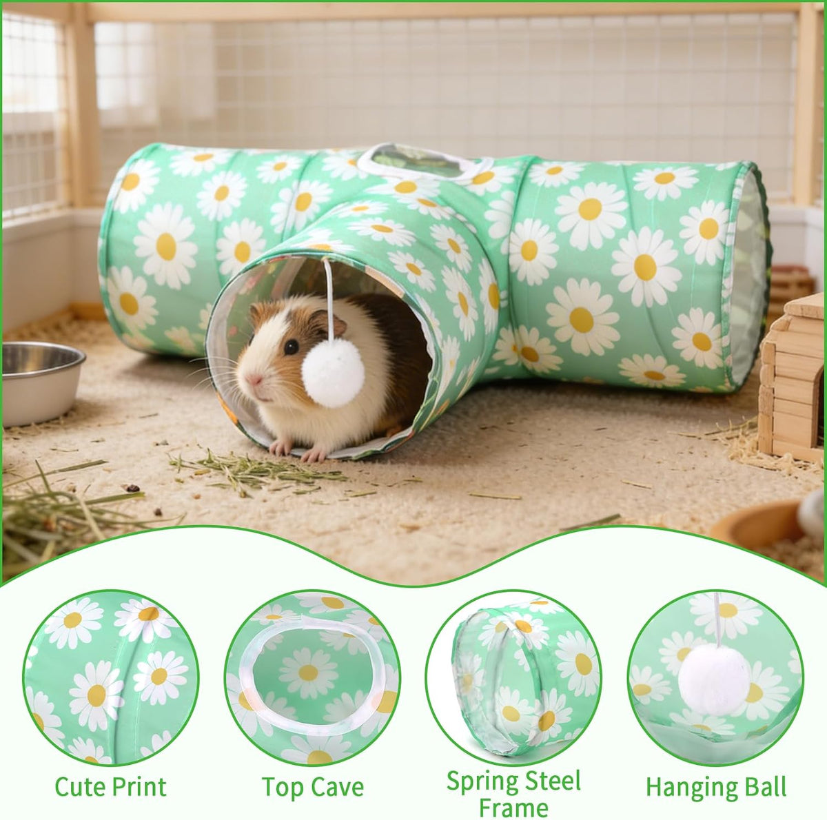 Guinea Pig Tunnel Hideout 3-Way Collapsible Small Pet Tubes - Daisy - image 3