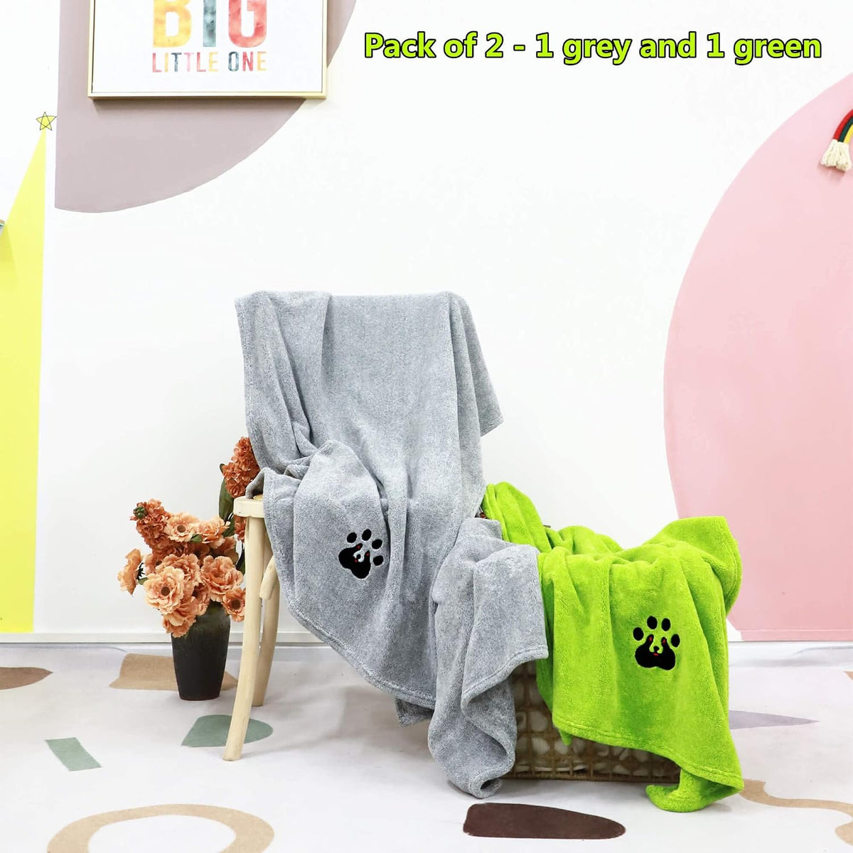 Dogvingpk Dog Towels for Drying Dogs 2 Pack - Green and Grey / XL-55" * 36" - image 3