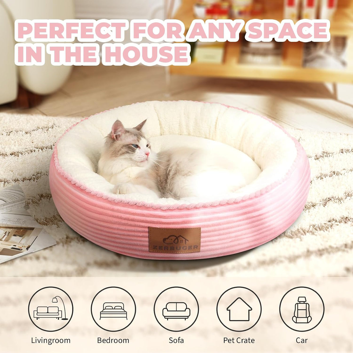 Zerbuger 20in Pink Round Dog Bed Sofa for Dogs Cats - Pink / Small - image 4