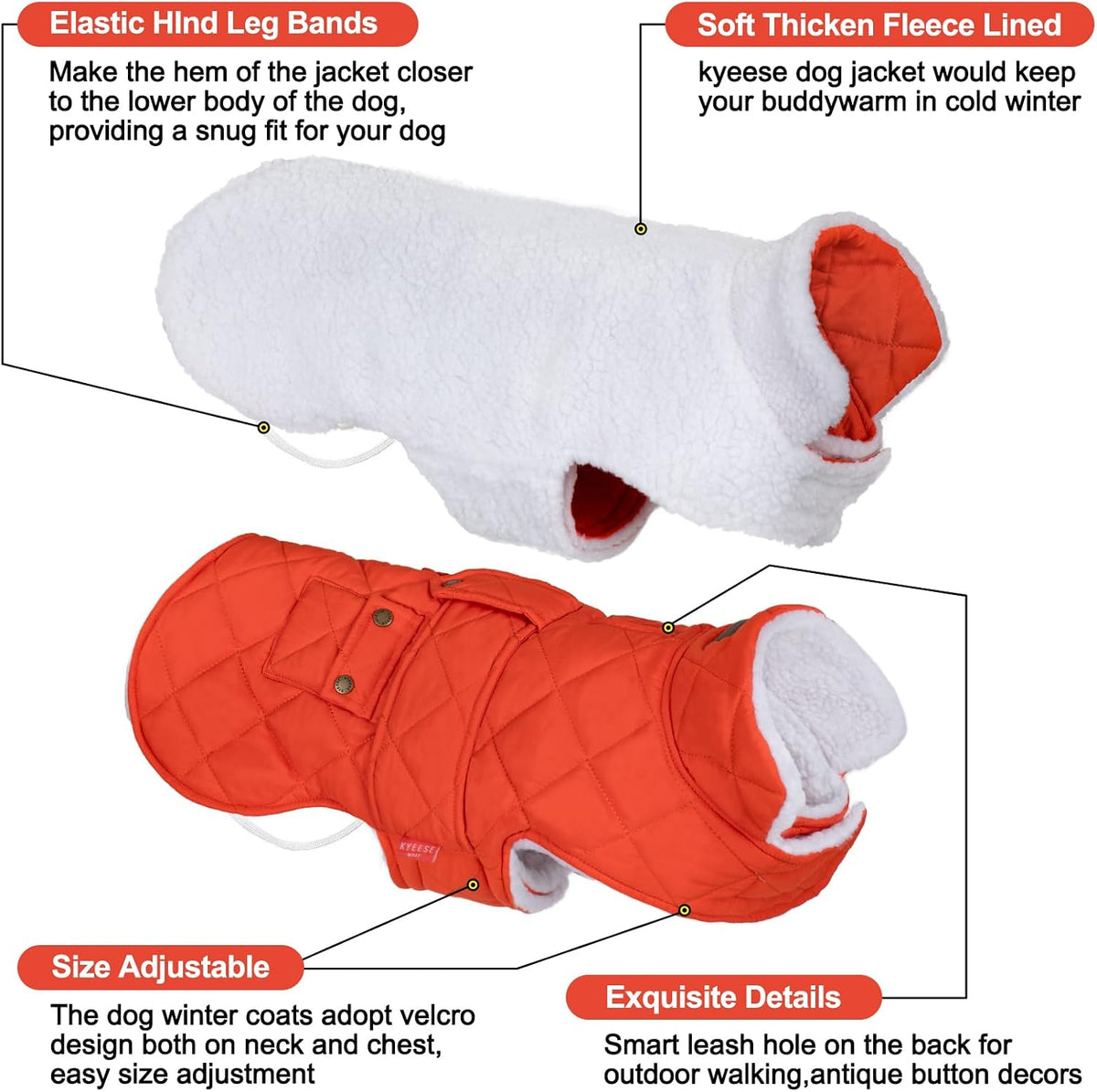 KYEESE Waterproof & Windproof Dog Coat for Small Dogs Puffer Jacket – Essentials for Dogs - X-Large / 05#Orange - image 4