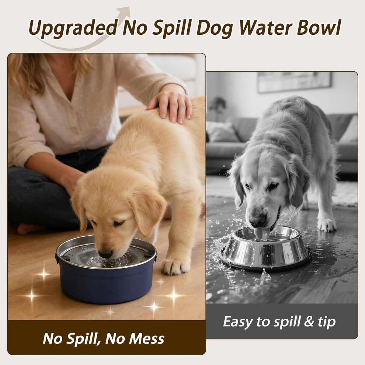 Dog Water Bowl No Spill, 1.5L/50oz Stainless Steel Slow Water Bowl for Dogs, Spill Proof Dog Bowl - Blue - image 2