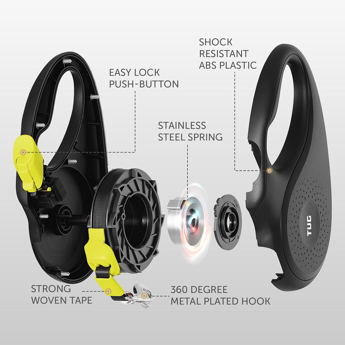 TUG Monochrome 360° Tangle-Free Retractable Dog Leash - Black/Yellow / Large, 16 ft - image 2