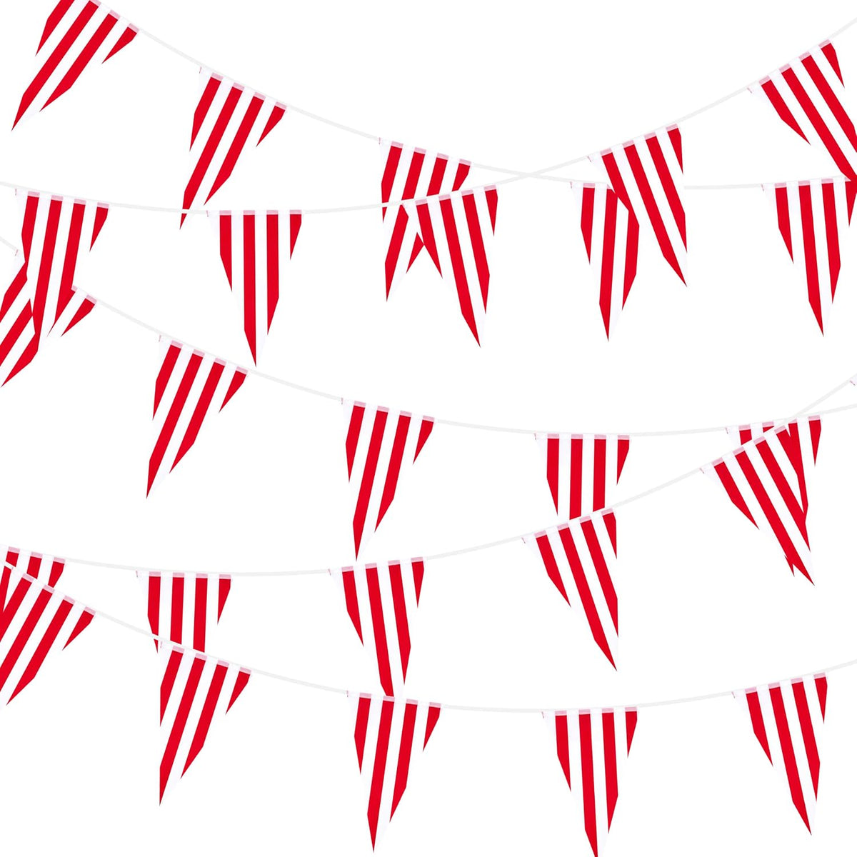 RUBFAC 170ft 120pcs Red White Striped Pennant Banner – Fun for Kids & Family - red and white / 425ft