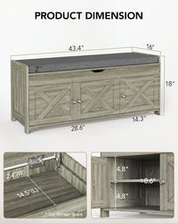 Amada Shoe Bench, Entryway Bench with Cushioned Seat & Lift Top Storage, 3 Doors, Adjustable Shelf, 300 lbs Capacity, Storage Bench with Shoe Rack for Entryway, Bedroom, Living Room, Gray