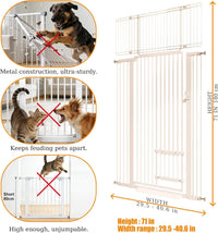 71" Extra Tall Cat Gate 29.5-40.6 Wide Pet gate with Small Cat Door - White / 71 inches SET A - image 2