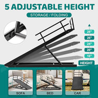 Dog Ramp for Bed, Adjustable Pet Ramps for Dog to Get on Bed, Non-Slip Rubber Surface - Folding Wooden Dog Ramp for Small/Large/Old Dogs, Adjustable up to 27.5 inch High Beds, Safety Railings