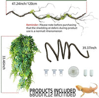 BNOSDM Reptile Vines,Bendable Jungle Climbing Vine,Terrarium Plants Artificial Decor,Tank Decorations Accessories for Bearded Dragons Chameleons Snakes Lizards Hermit Crabs