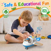Wanborns kids airplane toy, wooden mini airliner with sound and light - view 6