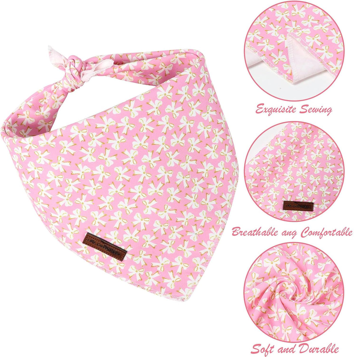 MR. CHUBBYFACE Fall Orange Plaid Dog Bandanas Reversible Triangle - C:Pink Bow / S - image 4