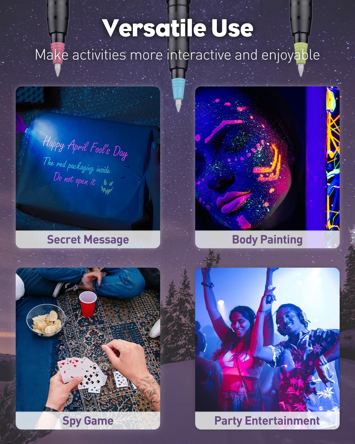 Uniclife invisible ink pen set with 3 spy pens and 3 UV LED keychain flashlights - view 7