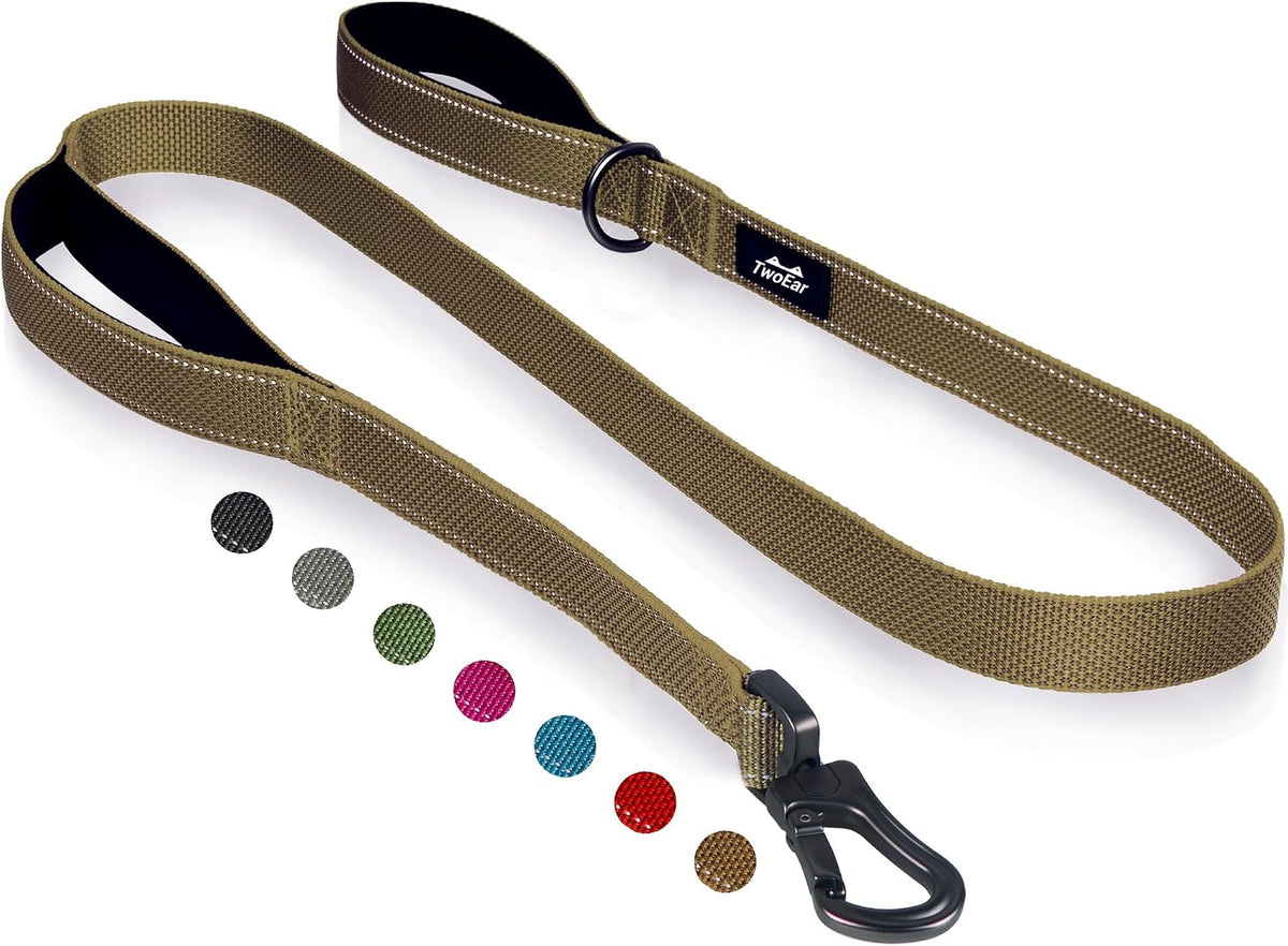 6FT 1IN Heavy Duty Dog Leash for Large Dogs with 2 Padded Handles – Essentials for Dogs - Brown / 1 in x 5 ft