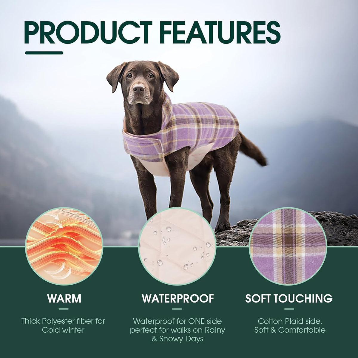 Kuoser Waterproof Dog Coat - Lavender / 2X-Large (Pack of 1) - image 2