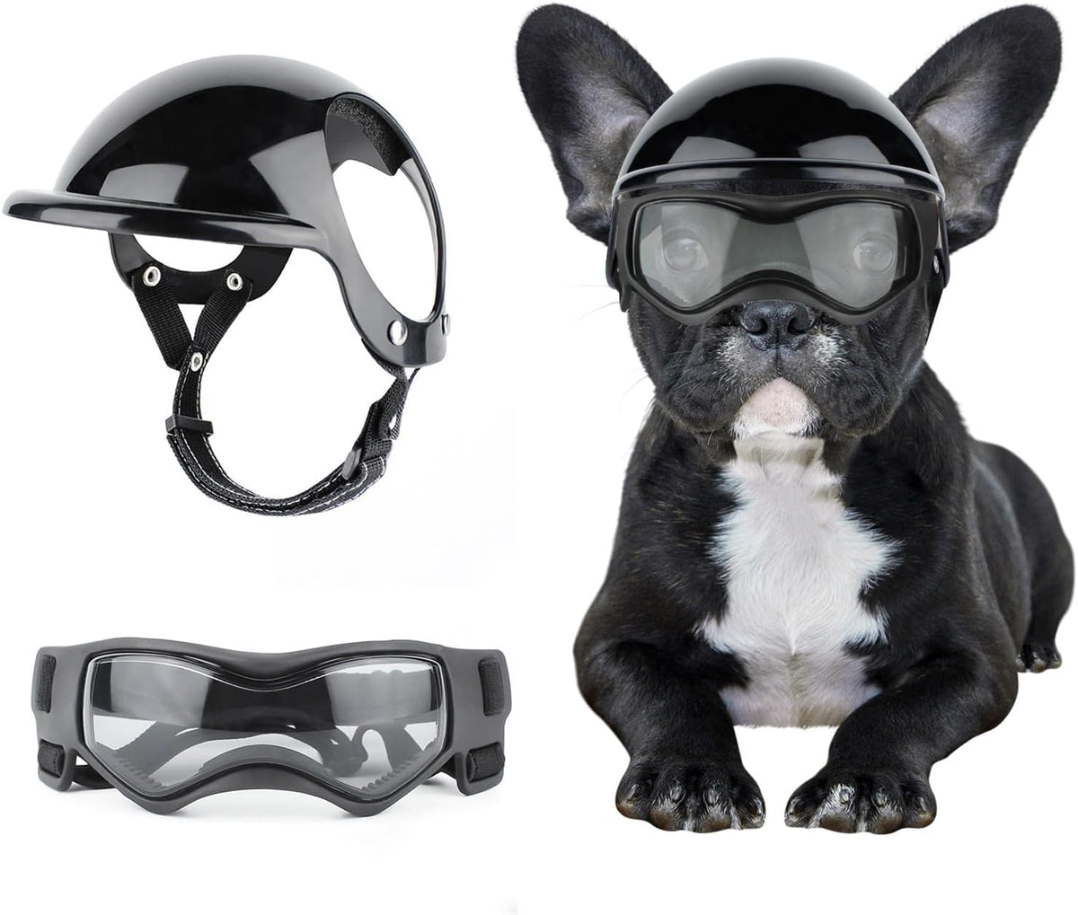 Dog Helmet and Goggles for Small Dogs - Small-(Black+Black)