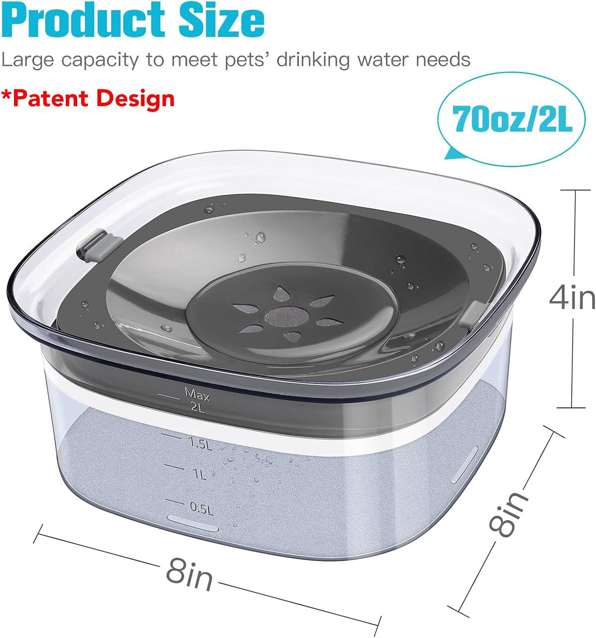 UPSKY 4L Dog Water Bowl No Spill Large Capacity Slow Drinking Water - 2 L / Gray - image 2