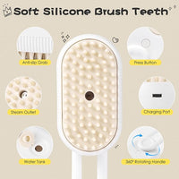 Cat Steam Brush, 3 in 1 Self Cleaning Steamy, Spray Silicone Massage Comb, Hair Removal Tool with Handle Multifunctional Grooming Brush for Cats Dogs