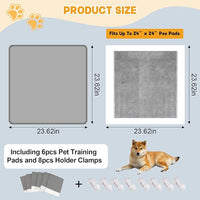 Dog Pee Pad Holder, Puppy Pad Holder Tray for 24'' x 24'' Training Pads, 15pcs Dog Potty Tray Set Include High Edge Silicone Mat & 6 Activated Charcoal Disposable Puppy Pads & 8 Holder Clamps