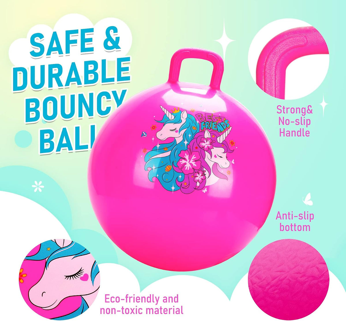 U&C Planet Hopper Ball, 18In Bouncy Ball with Handle for Kids Ages 3-6 – Fun for Kids & Family - 3-6 Years / Pink Unicon - image 4
