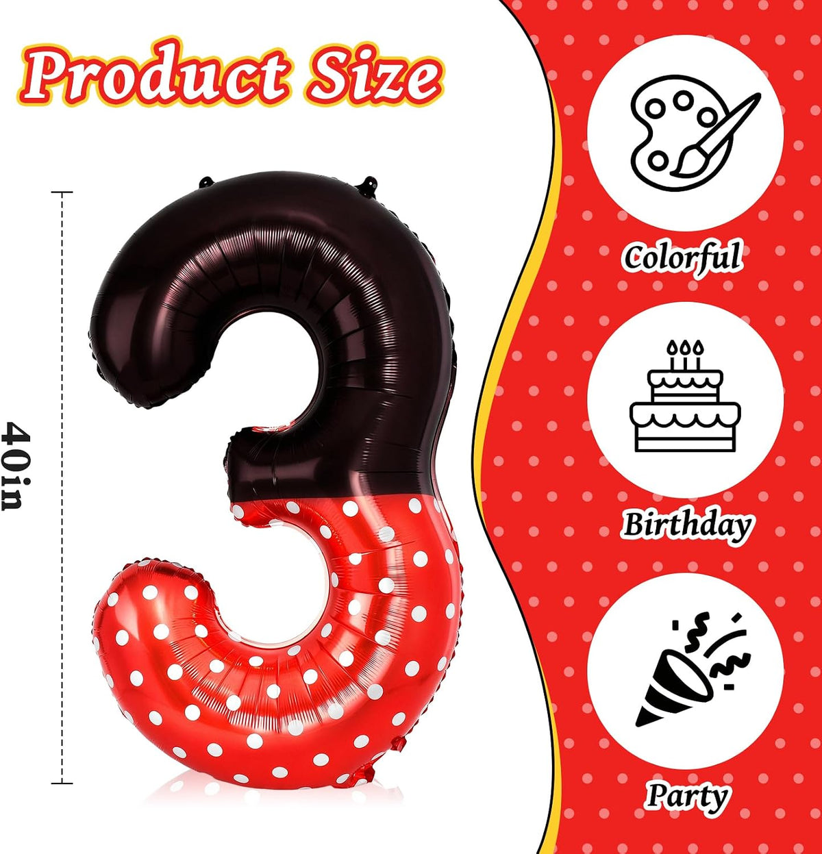 40 Inch Vibrant Spider-Themed Number Foil Balloons - Black Red / 3 - image 3