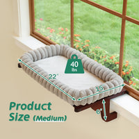 Zakkart SnugCloud Cat Perch for Windowsill – Essentials for Cats - Dark Stained Wood w/ Gray Bed / Medium (22"x15") - image 3