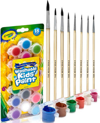 Kids painting set with 18 pots of washable paint in strips and 8 kids paint brushes