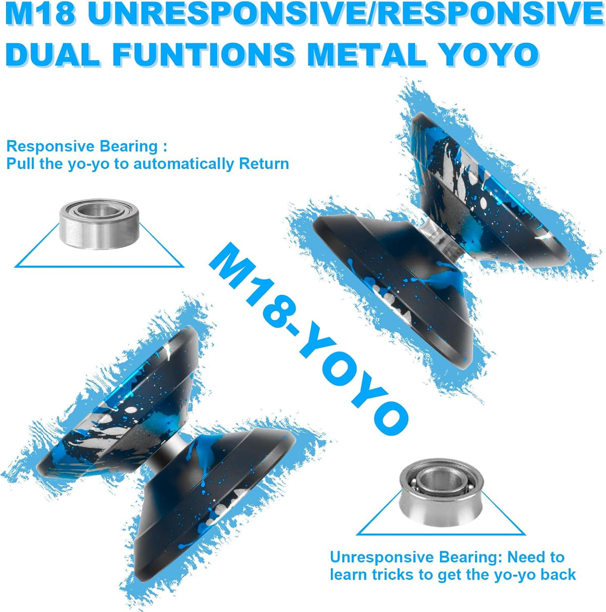 W07 yoyo Professional Metal Trick Yoyo Responsive & Unresponsive – Fun for Kids & Family - 7-Blue Silver Black - image 4