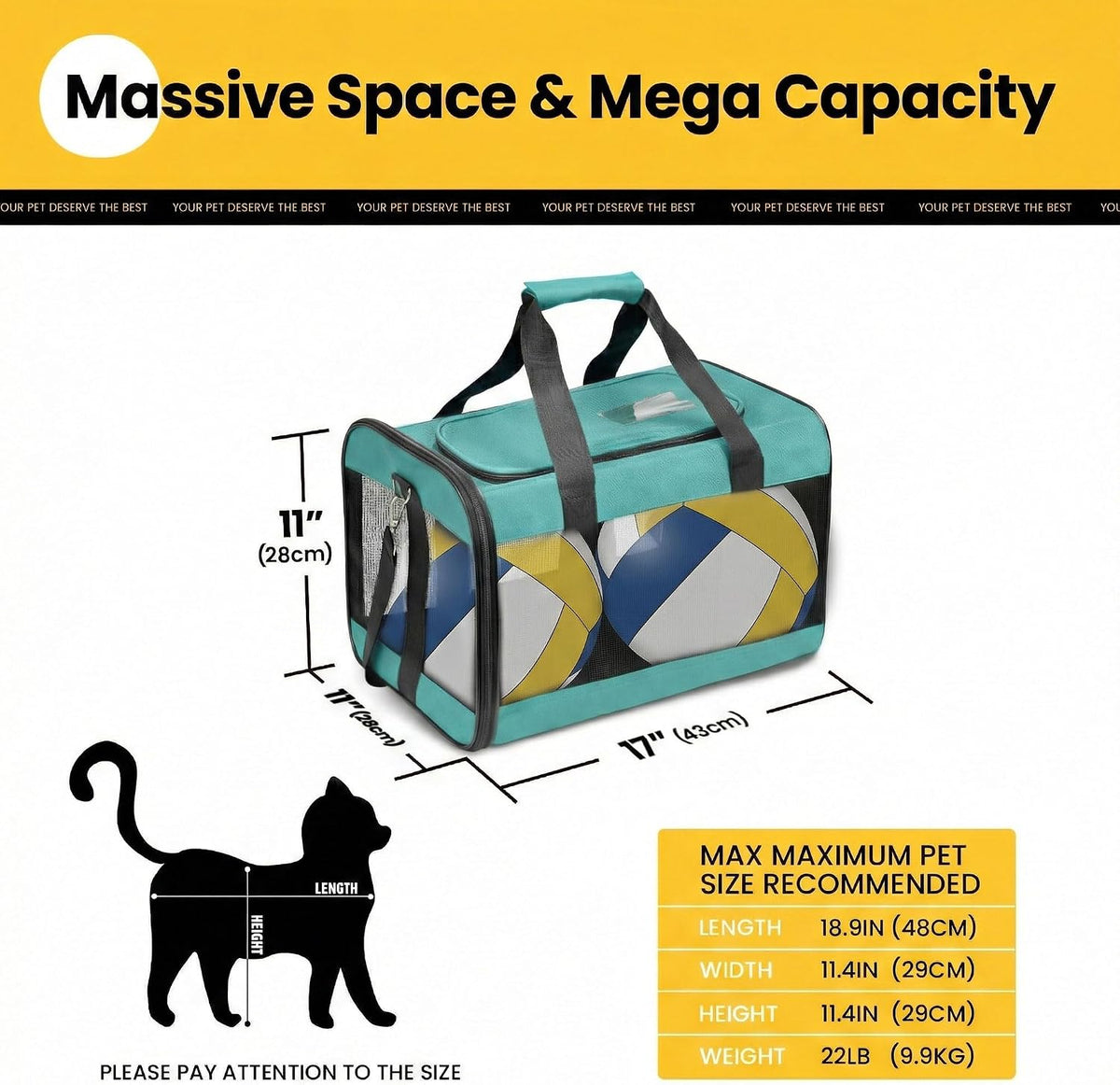 Conlun Cat Carrier Soft-Sided Pets Travel Carriers up to 15 Lbs - Turquoise / 17.0"L x 11.0"W x 11.0"H - image 2