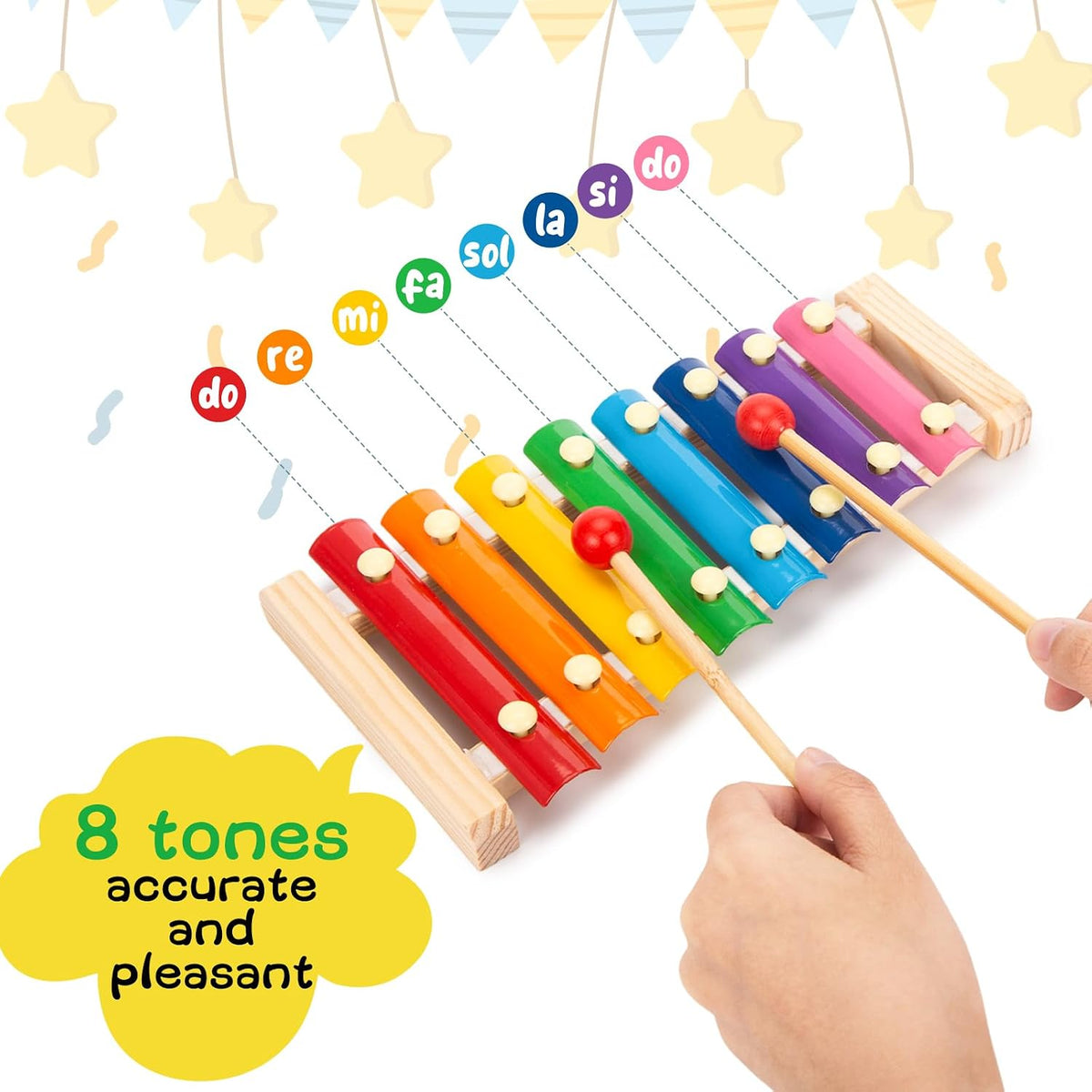 MCPINKY Xylophone for kids 2 Mallets, Wooden, Rainbow – Fun for Kids & Family - Medium (Pack of 2) - image 3