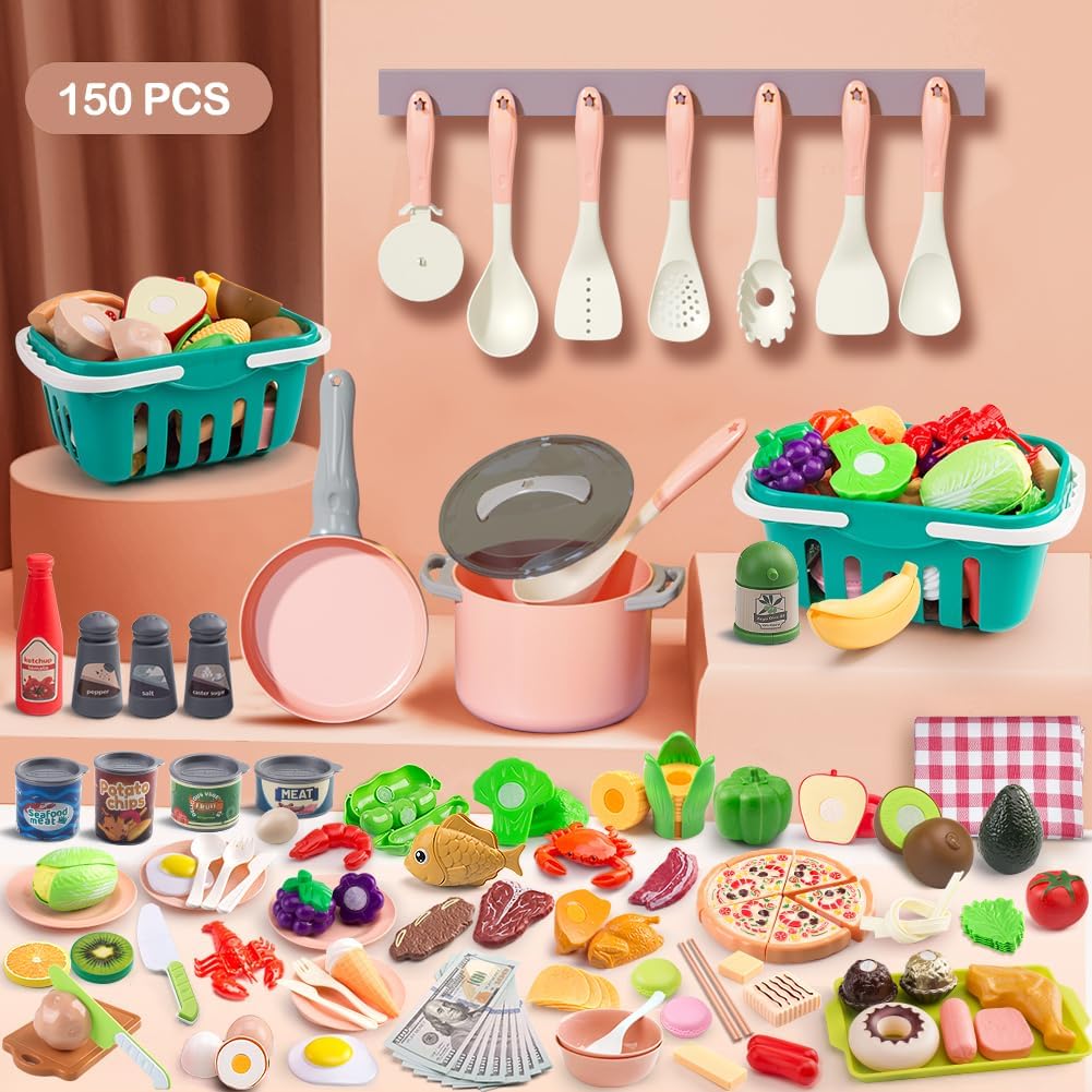 35Pcs Kids Kitchen Toy Accessories - Pink / 150Pcs - image 2