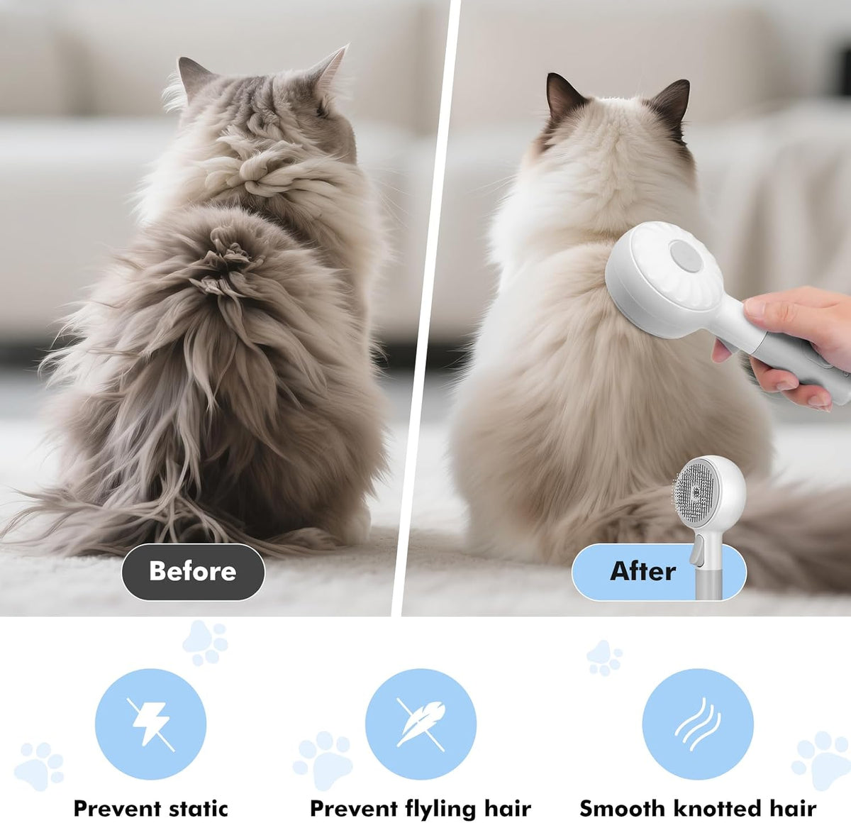 Cat Steam Brush 3 in 1 Pet Hair Grooming Brush with Steam and Release - White - image 4