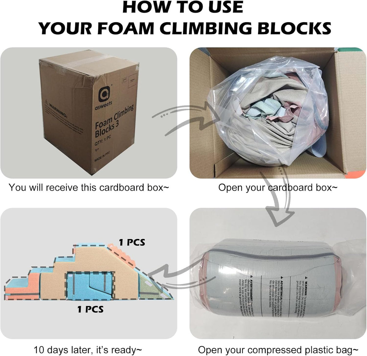 Asweets 4 in 1 foam climbing blocks for toddlers in blue and khaki faux-linen cover - view 2