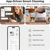 Self Cleaning Litter Box, Automatic Cat Litter Box with APP Control, Odor-Free Waste Disposal Includes Trash Bags, Large Waste Bin, Open-Top, for Multiple Cats