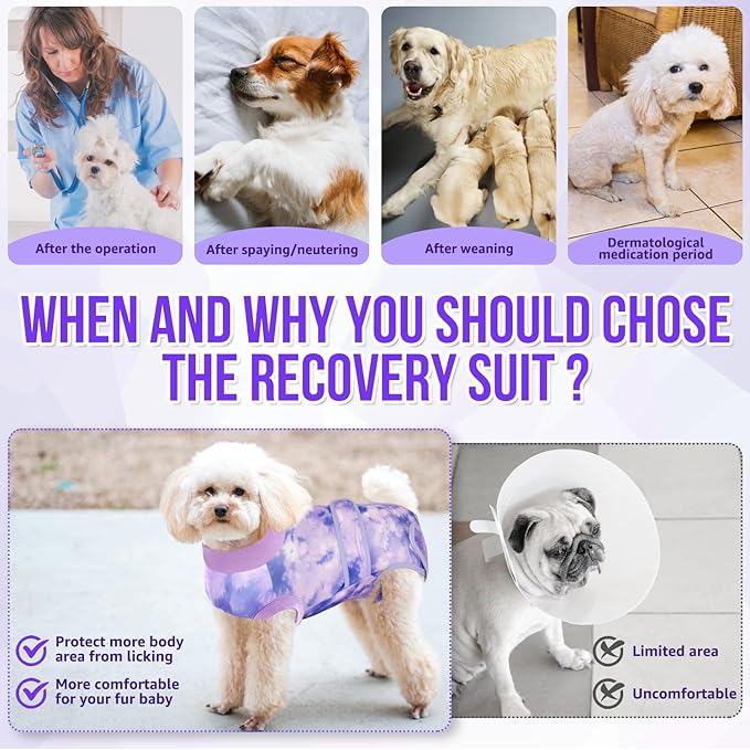 Lukovee Recovery Suit for Dogs, Zipper On Recovery Suit for Female Male Dog, Onesie Abdominal Wounds Cone E-Collar Alternative Prevent Licking Spay Recovery Suit (XL,2TPU)