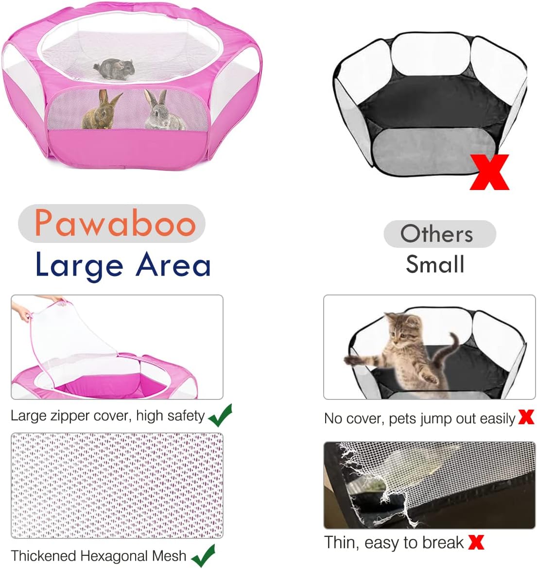 Pawaboo Small Animal Playpen, Waterproof Portable Pet Cage Tent - Rose Red / 1 - image 3