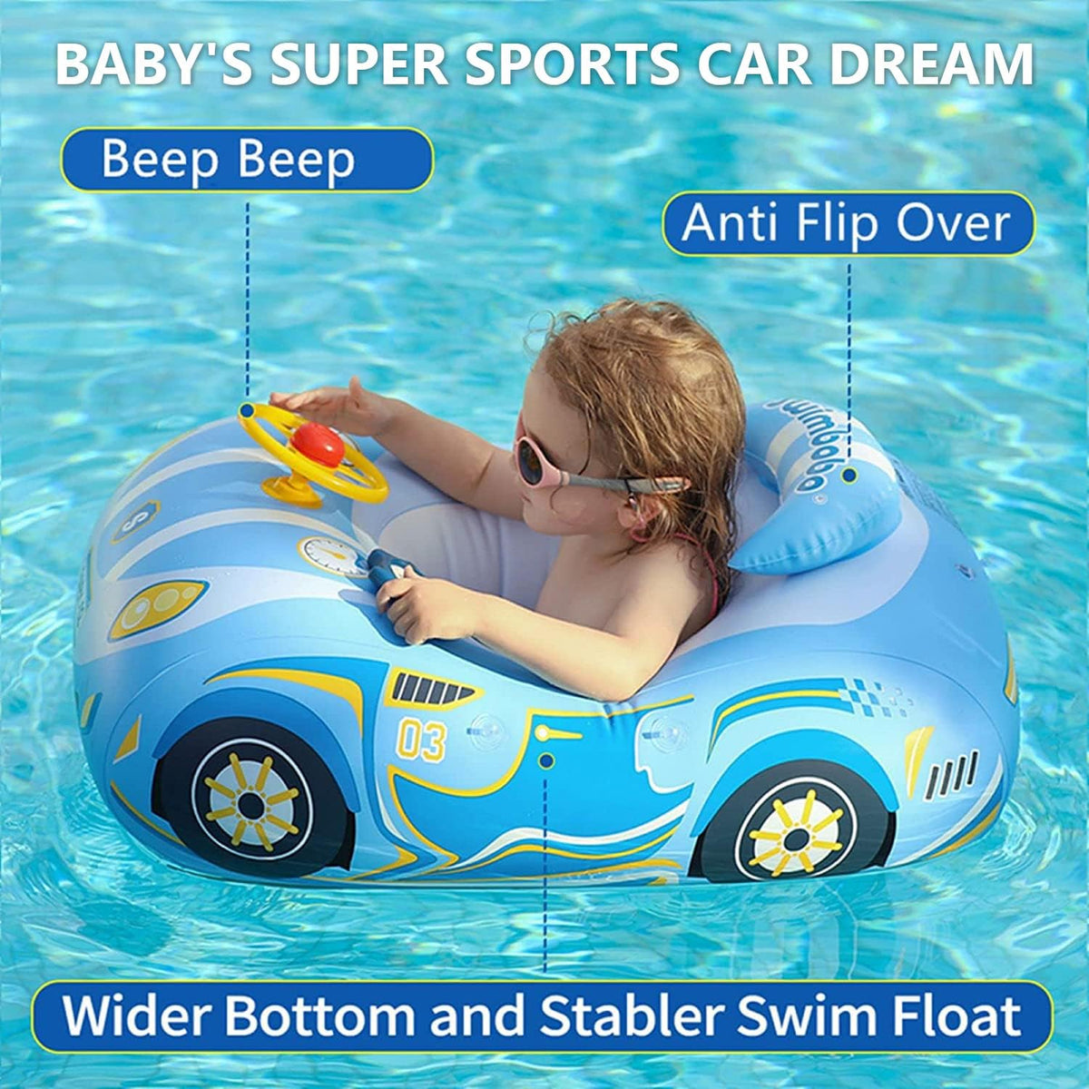 BOffer inflatable baby pool float shaped like a car with steering wheel and horn - view 8