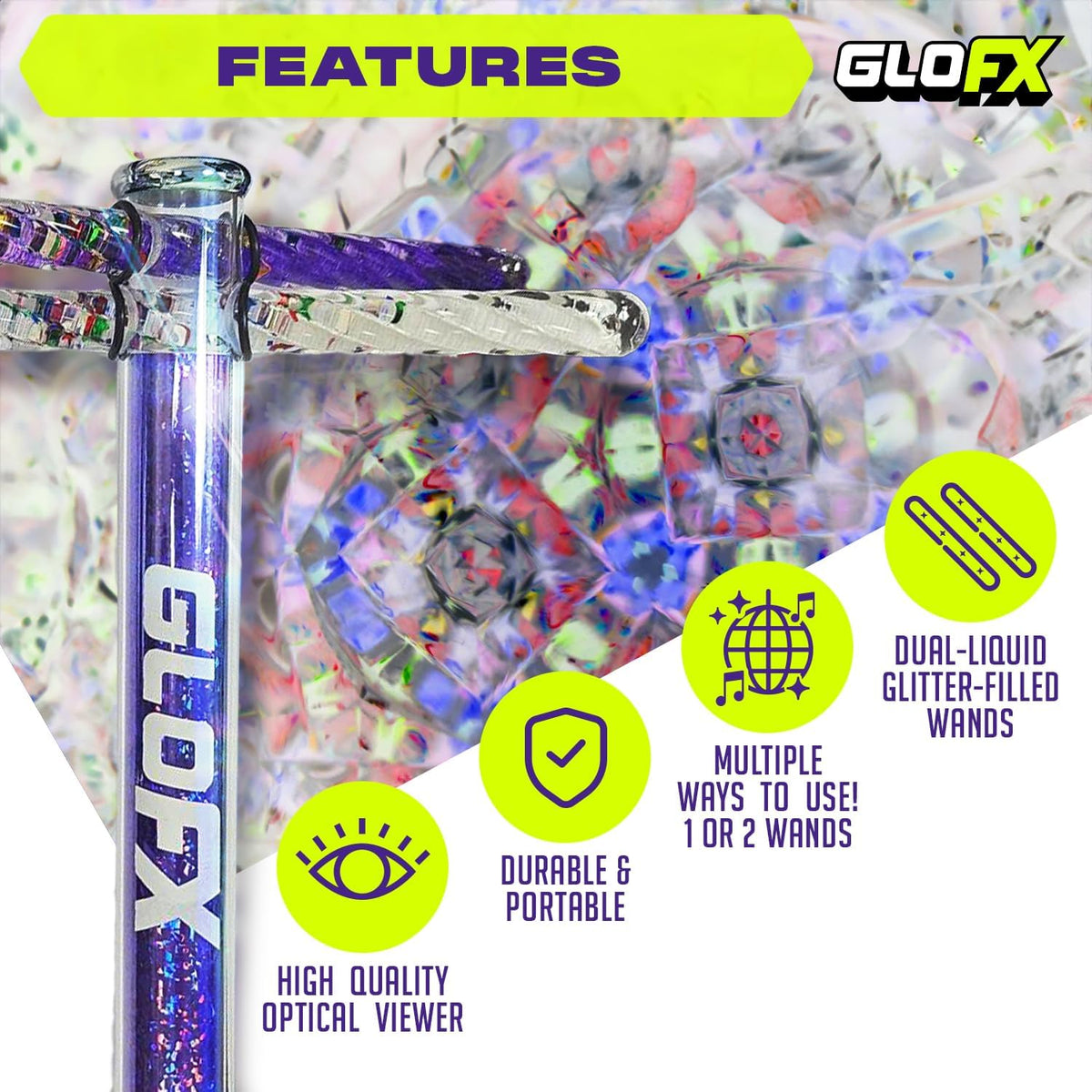 GloFX blue Liquid X kaleidoscope tube with blue and white glitter Vision Wands - view 4