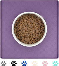 Ptlom Dog Food Mat Anti-Slip Bowl Mats for Food and Water, Waterproof Silicone Pet Placemat with High Raised Edges, Non-Slip Puppy Feeding Tray for Small, Medium Large Cats Dogs, Purple, 11.8"x11.8"