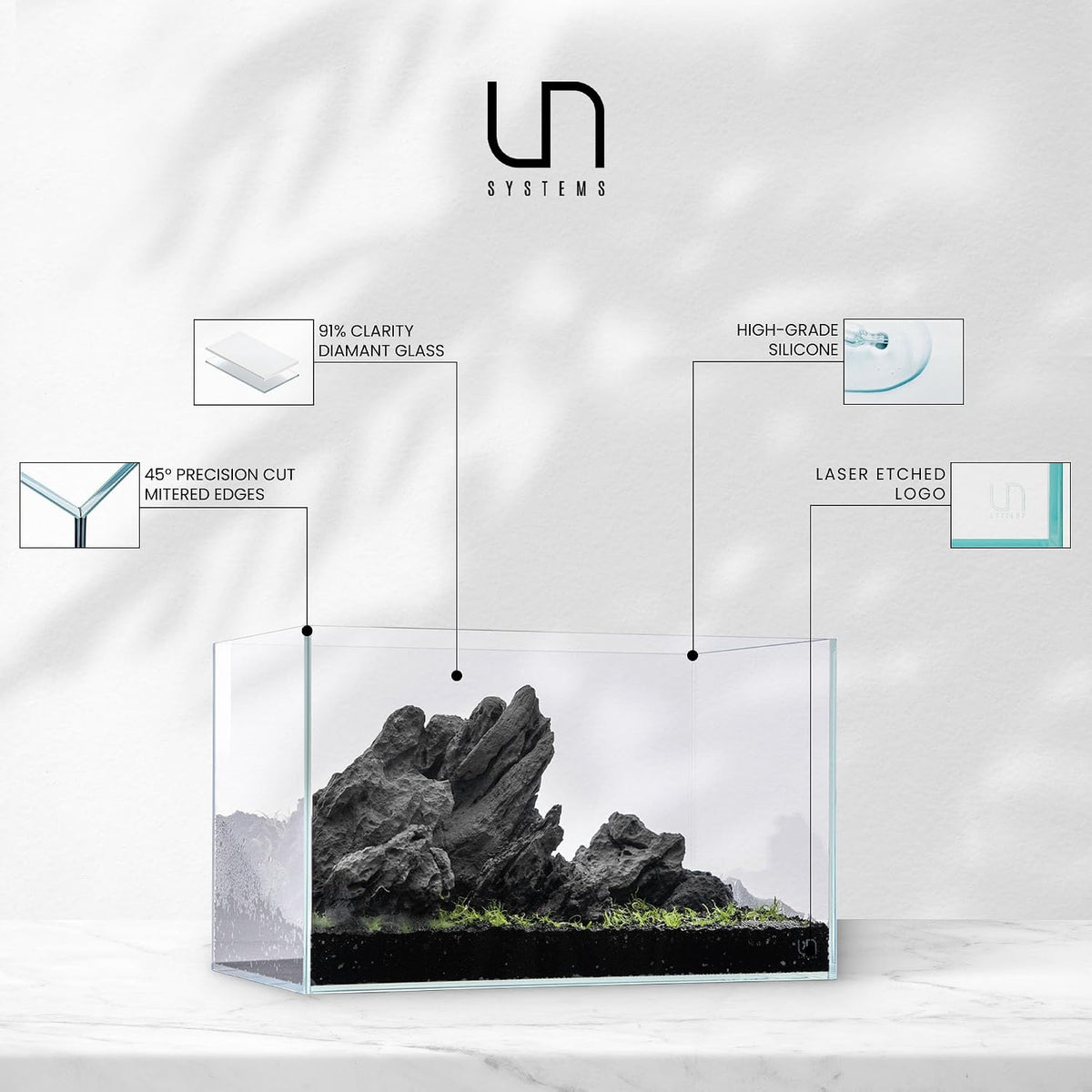 Ultum Nature Systems 25C ultra clear rimless aquarium with low iron glass and 45-degree corners - view 3