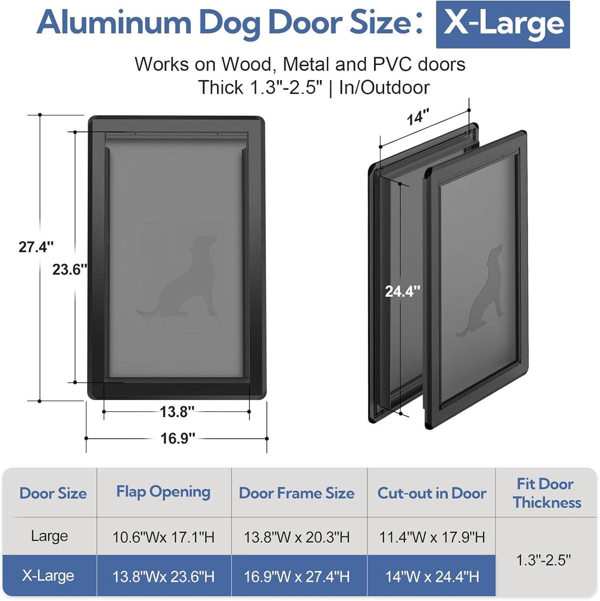 [Parab House] Full Seal-Flaps XL Dog Door for Doors - Black / X-Large - image 3
