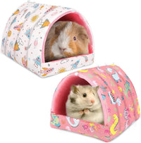 UPINS 2 Pack Guinea Pig Hideout, Washable Small Animal House Bed – Daily Care for Small Pets - 6.8 x 7.4 inch / Pink White